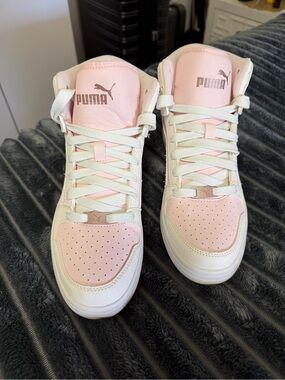 Puma Pink and White Rebound Layup High Top Sneaker Size 7.5